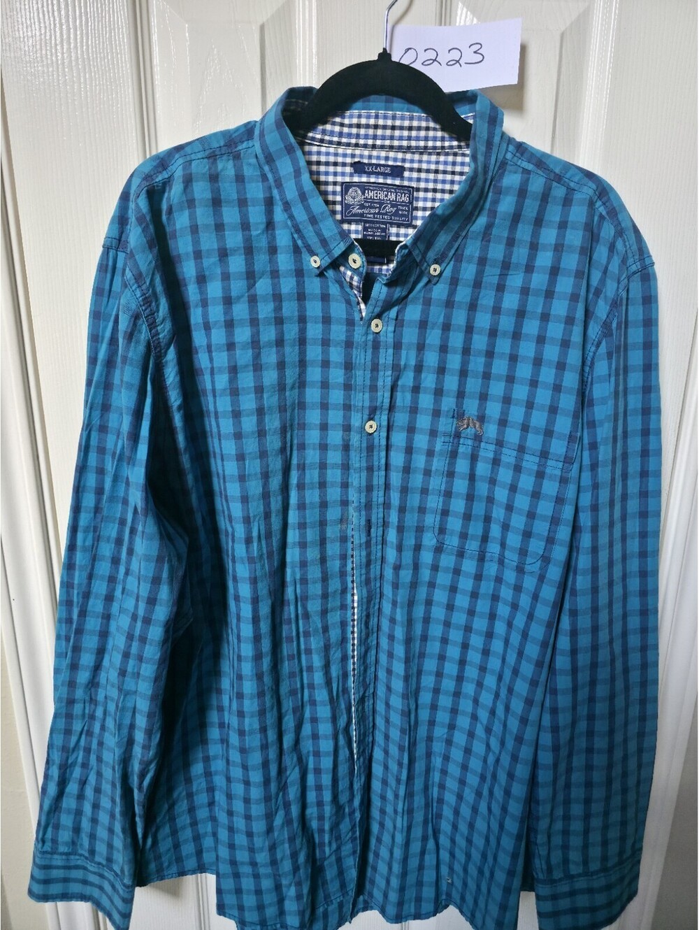 American Rag Men's XXL Long Sleeve Button-Up Shirt Blue Plaid